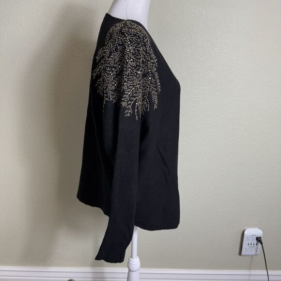 Luna Black Women's Sweater‎ Size L Gold Beads Long Sleeve Soft Pullover *READ - Picture 3 of 8
